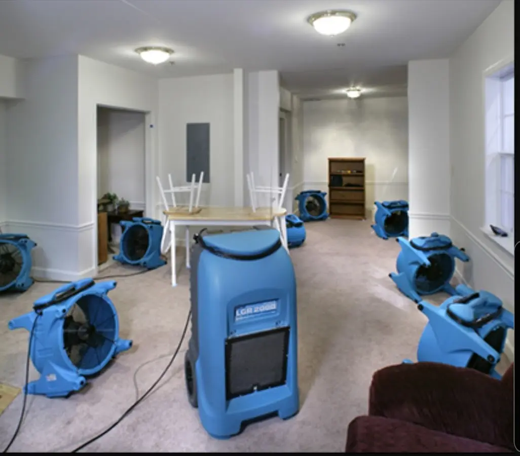 Air movers and dehumidifier setup for Water Damage Restoration in St. Augustine
